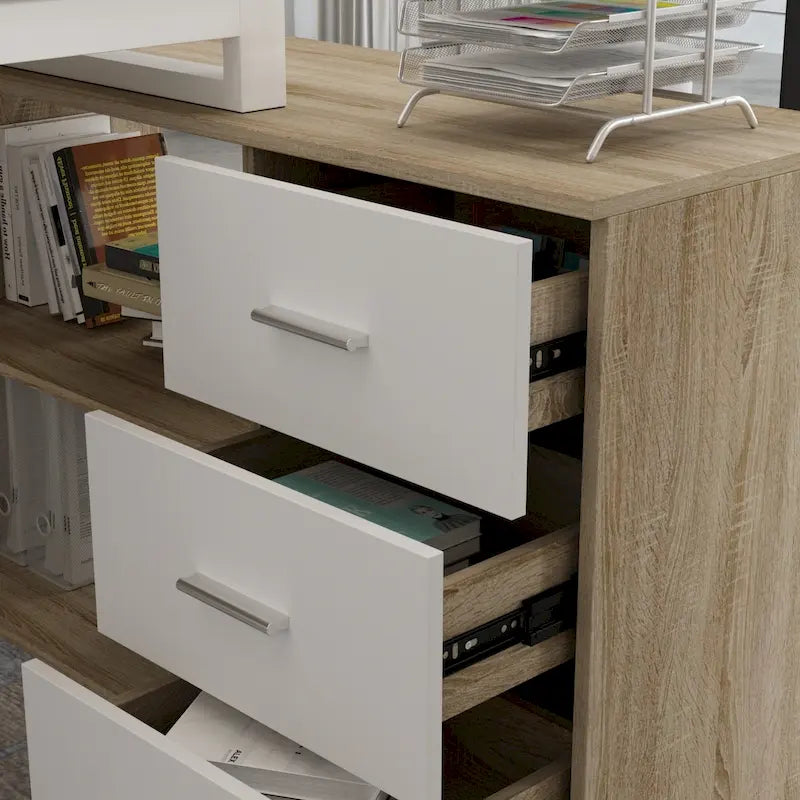 L-shaped executive desk With 3 Drawers for Home and Office