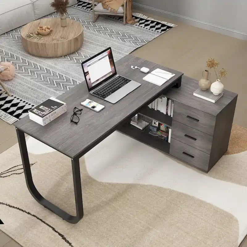 L-shaped executive desk With 3 Drawers for Home and Office