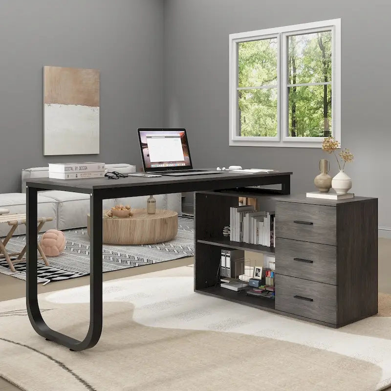 L-shaped executive desk With 3 Drawers for Home and Office