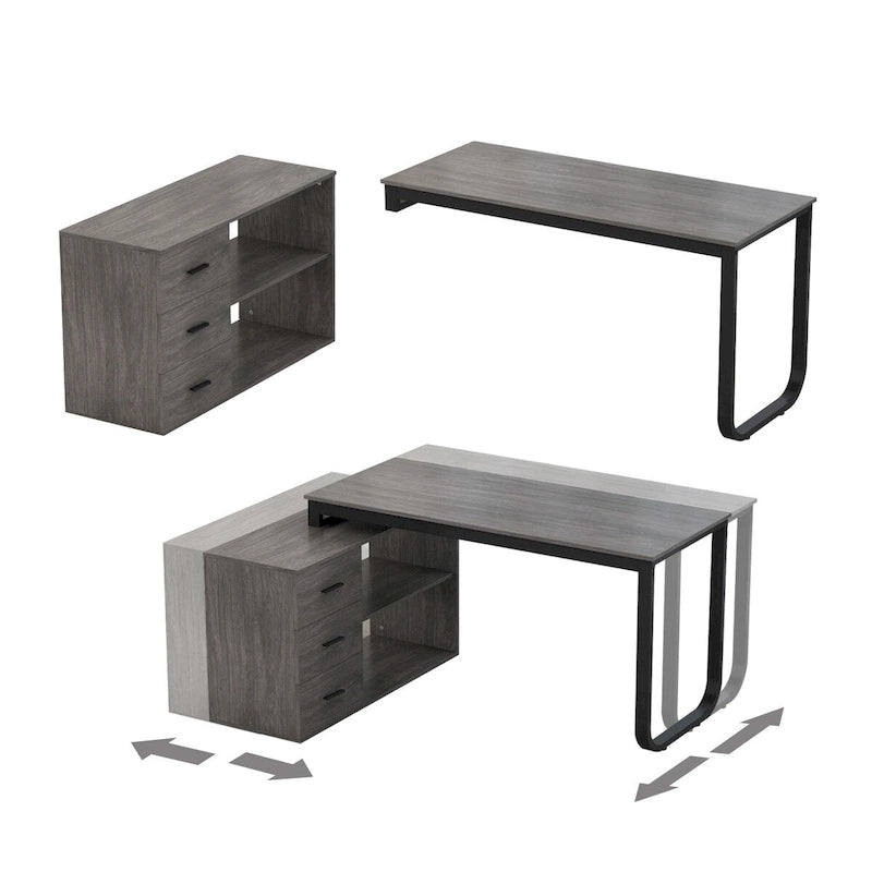 L-shaped executive desk With 3 Drawers for Home and Office
