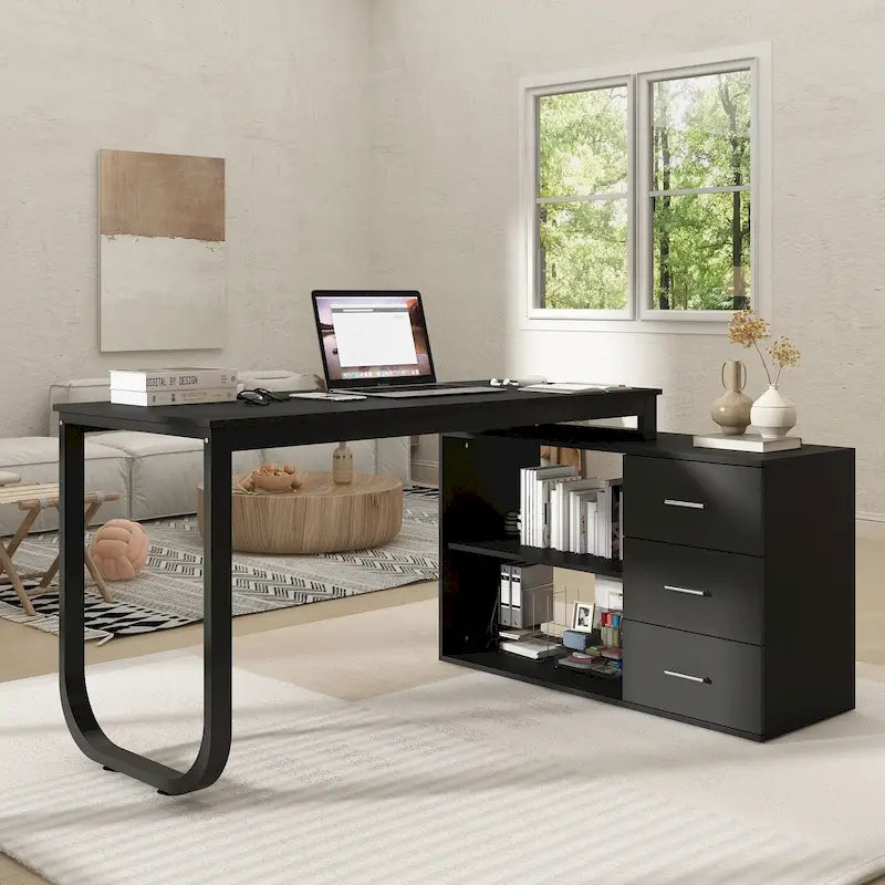 L-shaped executive desk With 3 Drawers for Home and Office