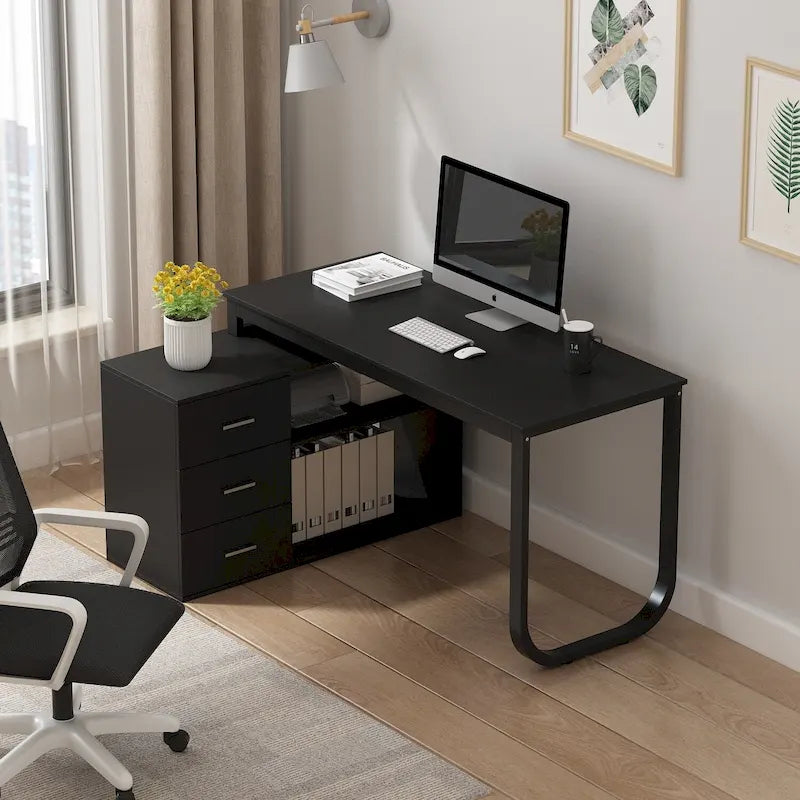 L-shaped executive desk With 3 Drawers for Home and Office