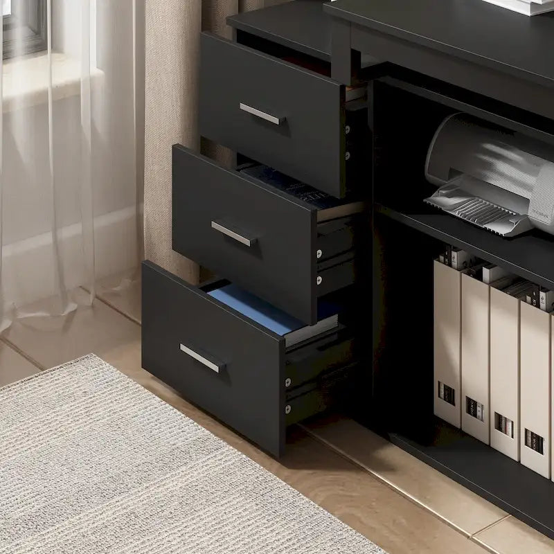 L-shaped executive desk With 3 Drawers for Home and Office