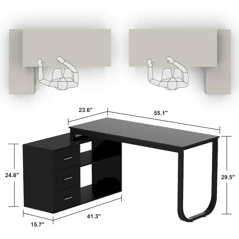 L-shaped executive desk With 3 Drawers for Home and Office