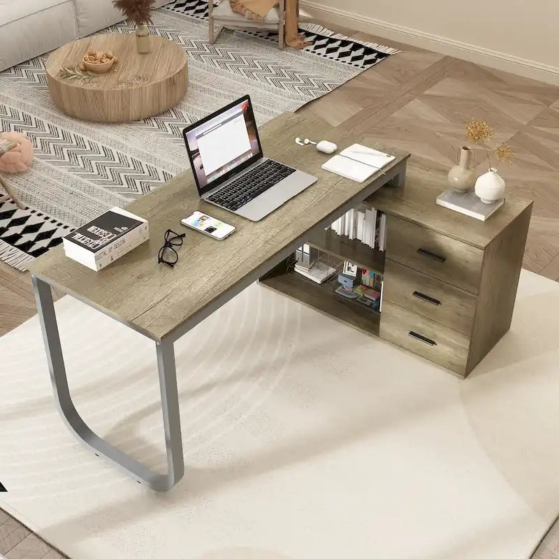 L-shaped executive desk With 3 Drawers for Home and Office