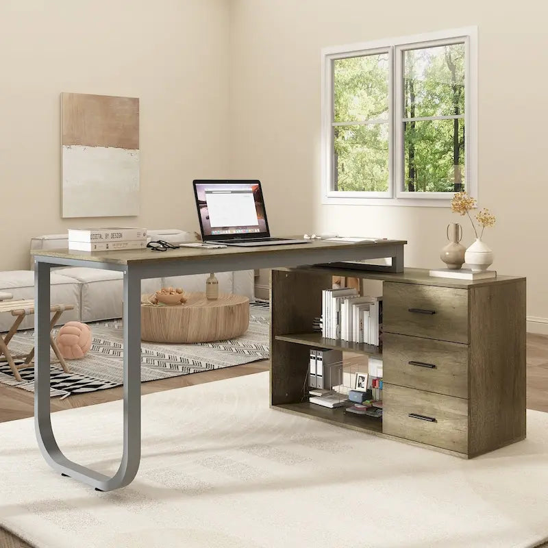 L-shaped executive desk With 3 Drawers for Home and Office