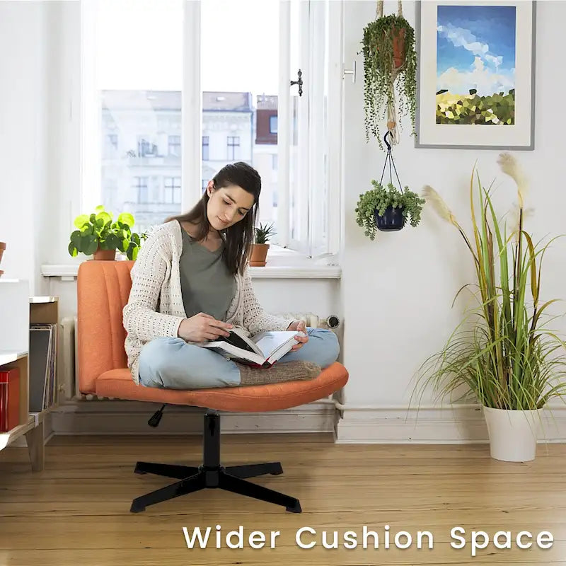 Criss Cross Armless Swivel Vanity Office Chair, No Wheels
