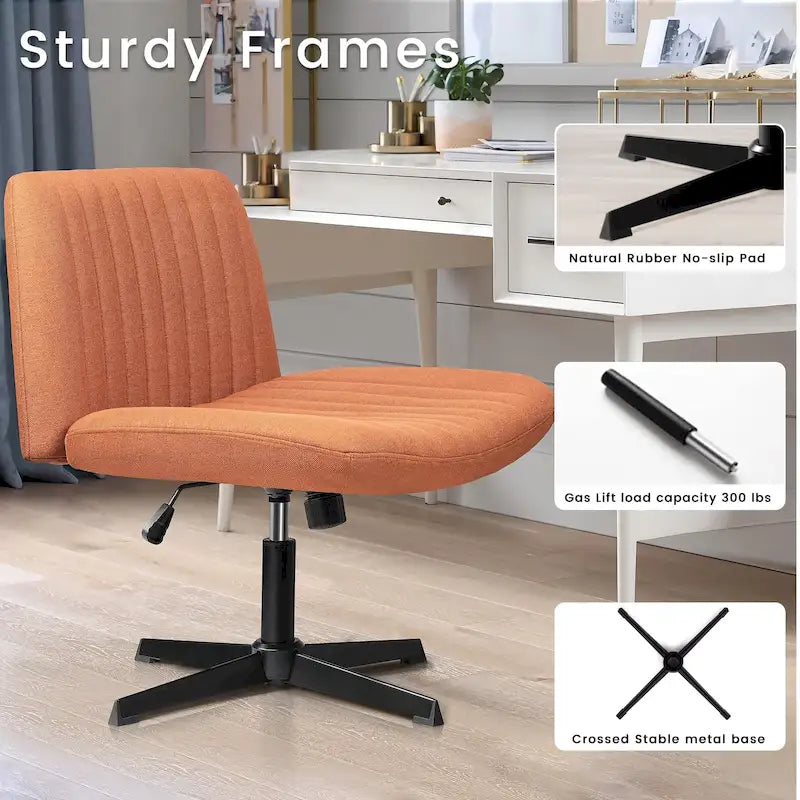 Criss Cross Armless Swivel Vanity Office Chair, No Wheels