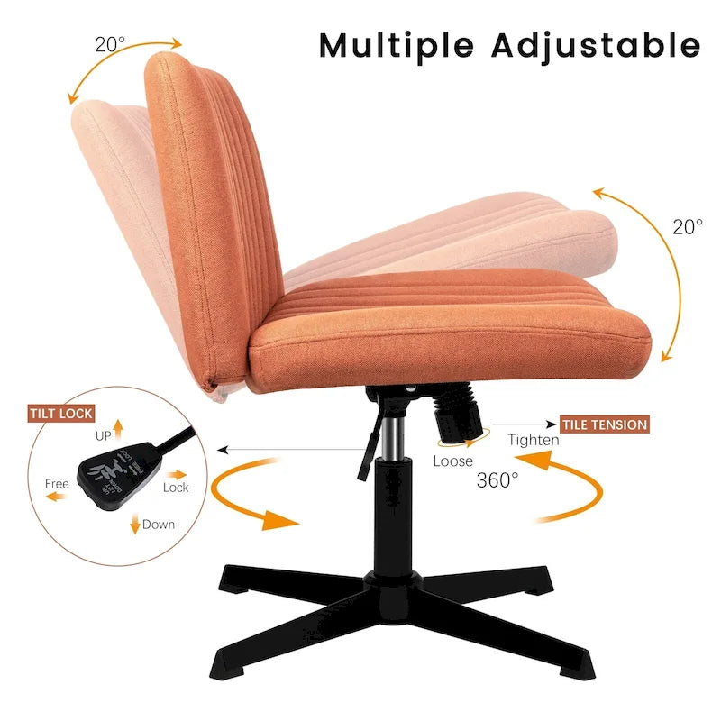 Criss Cross Armless Swivel Vanity Office Chair, No Wheels