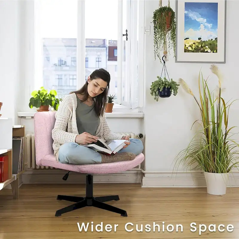 Criss Cross Armless Swivel Vanity Office Chair, No Wheels