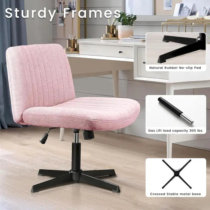 Criss Cross Armless Swivel Vanity Office Chair, No Wheels