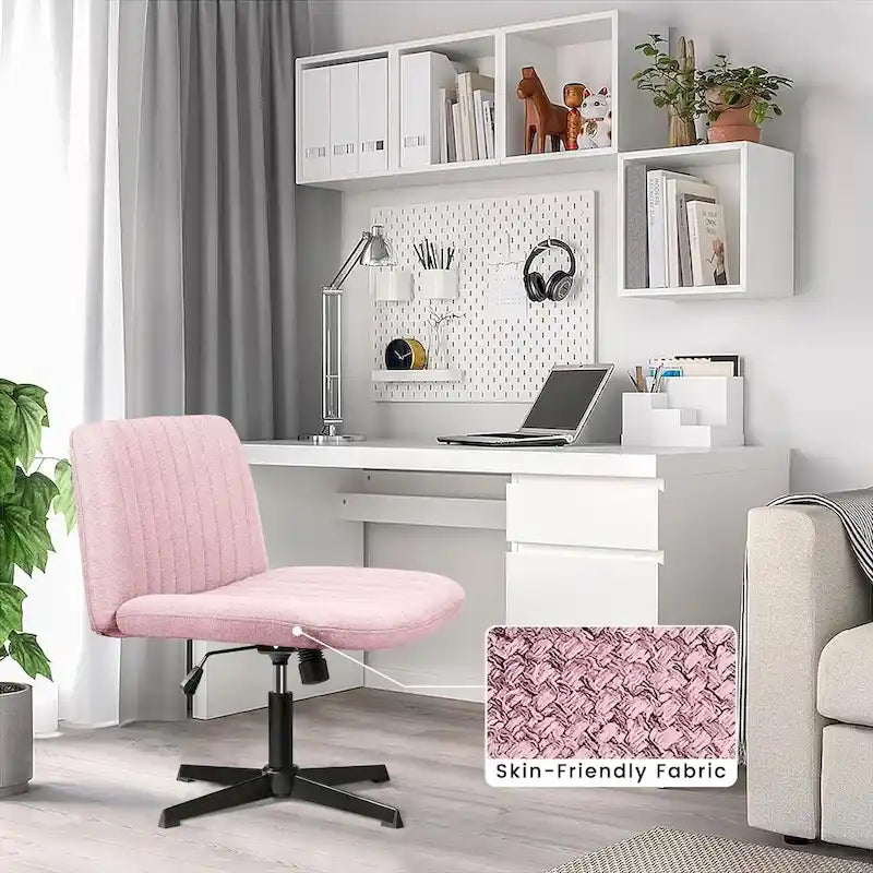 Criss Cross Armless Swivel Vanity Office Chair, No Wheels
