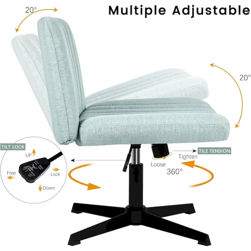 Criss Cross Armless Swivel Vanity Office Chair, No Wheels