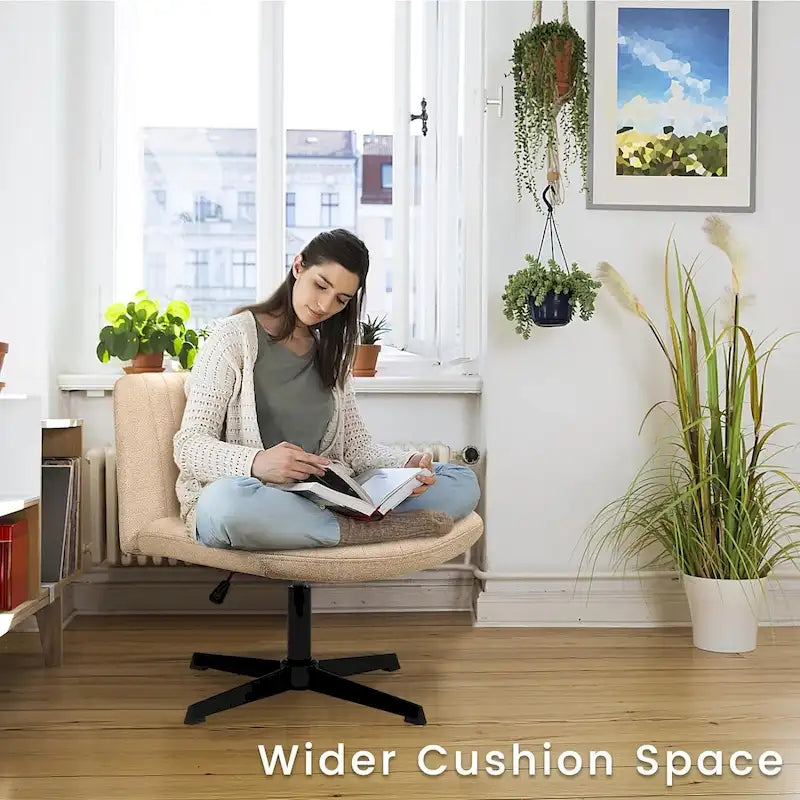 Criss Cross Armless Swivel Vanity Office Chair, No Wheels