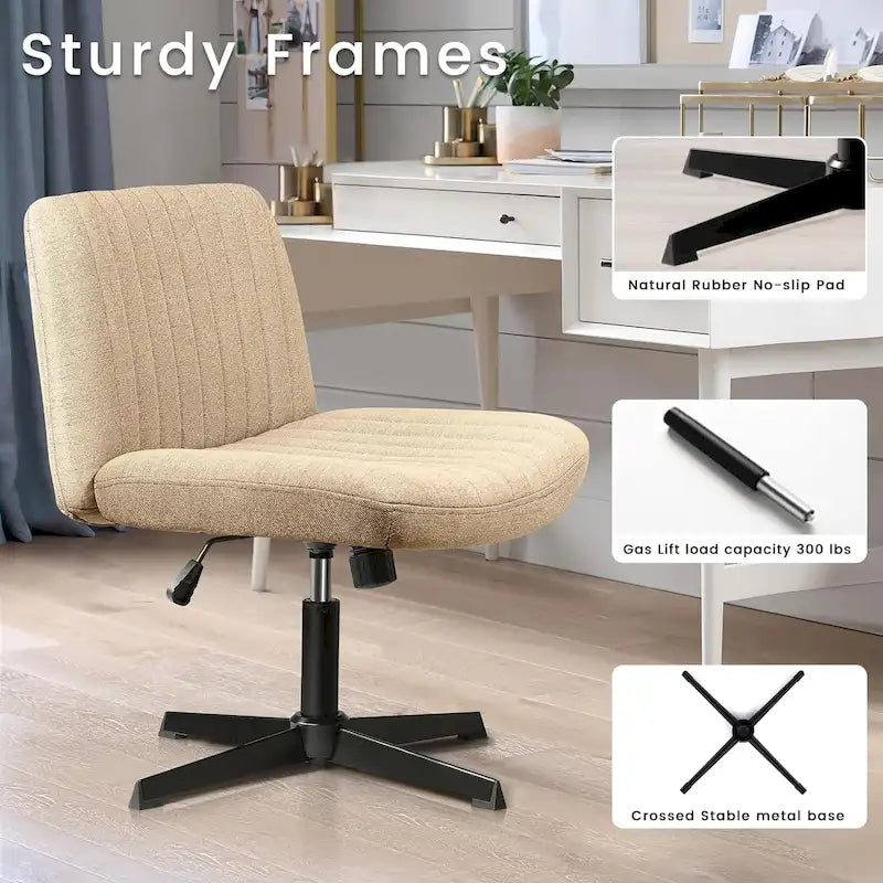 Criss Cross Armless Swivel Vanity Office Chair, No Wheels