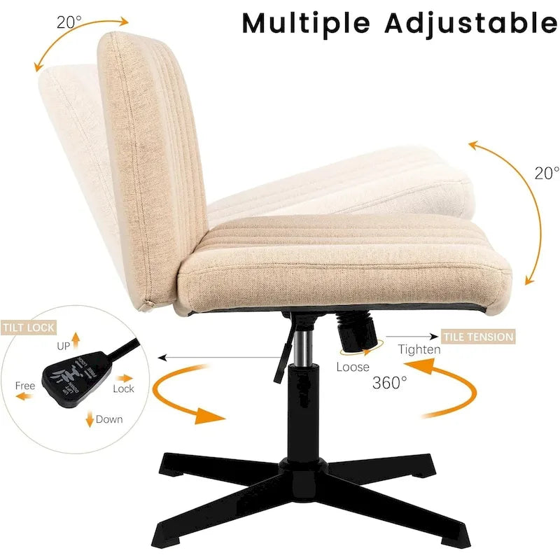 Criss Cross Armless Swivel Vanity Office Chair, No Wheels