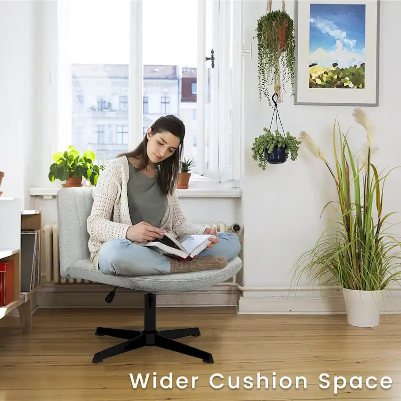 Criss Cross Armless Swivel Vanity Office Chair, No Wheels