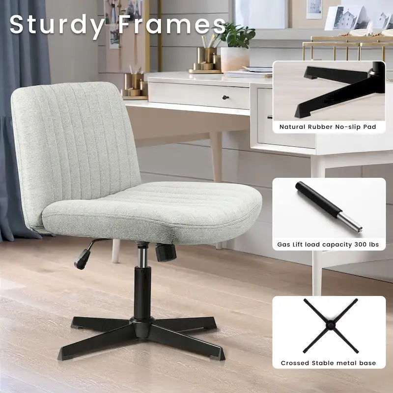 Criss Cross Armless Swivel Vanity Office Chair, No Wheels
