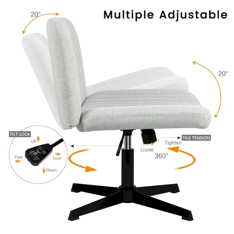 Criss Cross Armless Swivel Vanity Office Chair, No Wheels