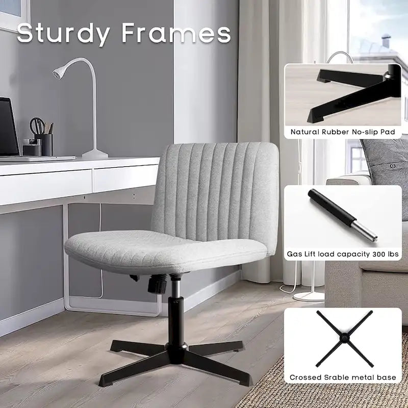 Criss Cross Armless Swivel Vanity Office Chair, No Wheels