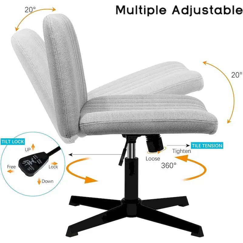 Criss Cross Armless Swivel Vanity Office Chair, No Wheels