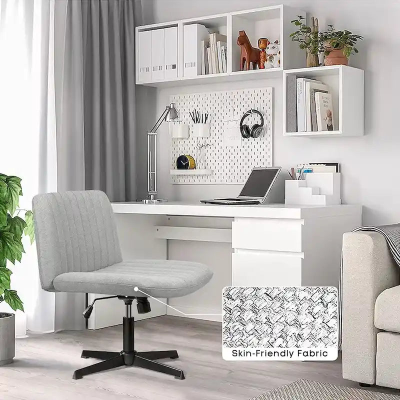 Criss Cross Armless Swivel Vanity Office Chair, No Wheels
