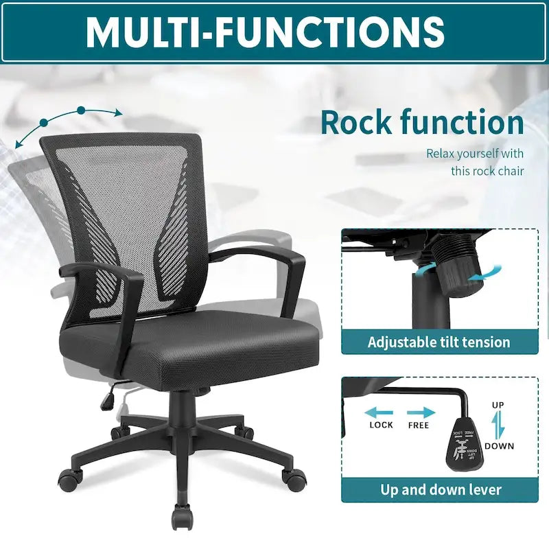 Chaise de bureau ergonomique en maille à dossier mi-haut avec soutien lombaire