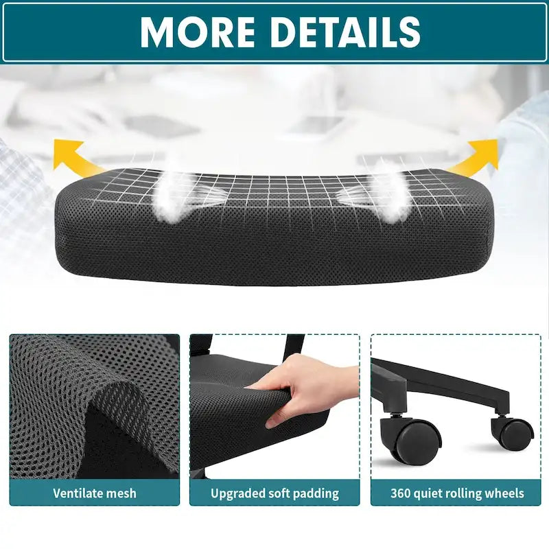 Chaise de bureau ergonomique en maille à dossier mi-haut avec soutien lombaire