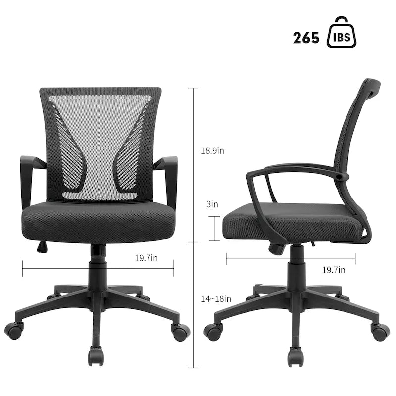 Chaise de bureau ergonomique en maille à dossier mi-haut avec soutien lombaire