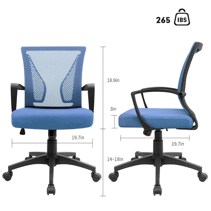 Chaise de bureau ergonomique en maille à dossier mi-haut avec soutien lombaire
