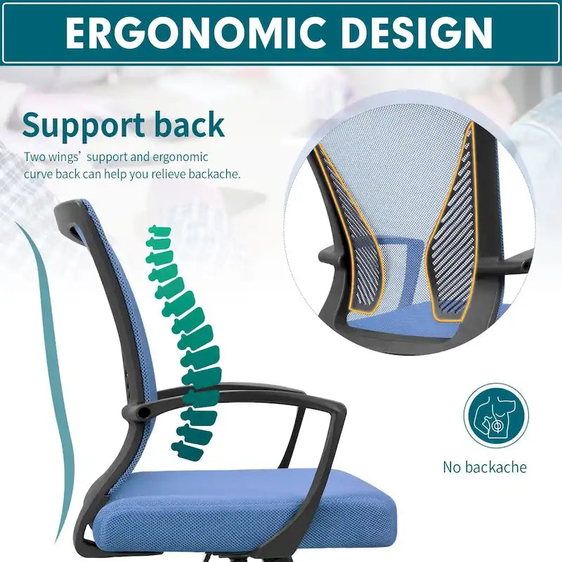 Chaise de bureau ergonomique en maille à dossier mi-haut avec soutien lombaire