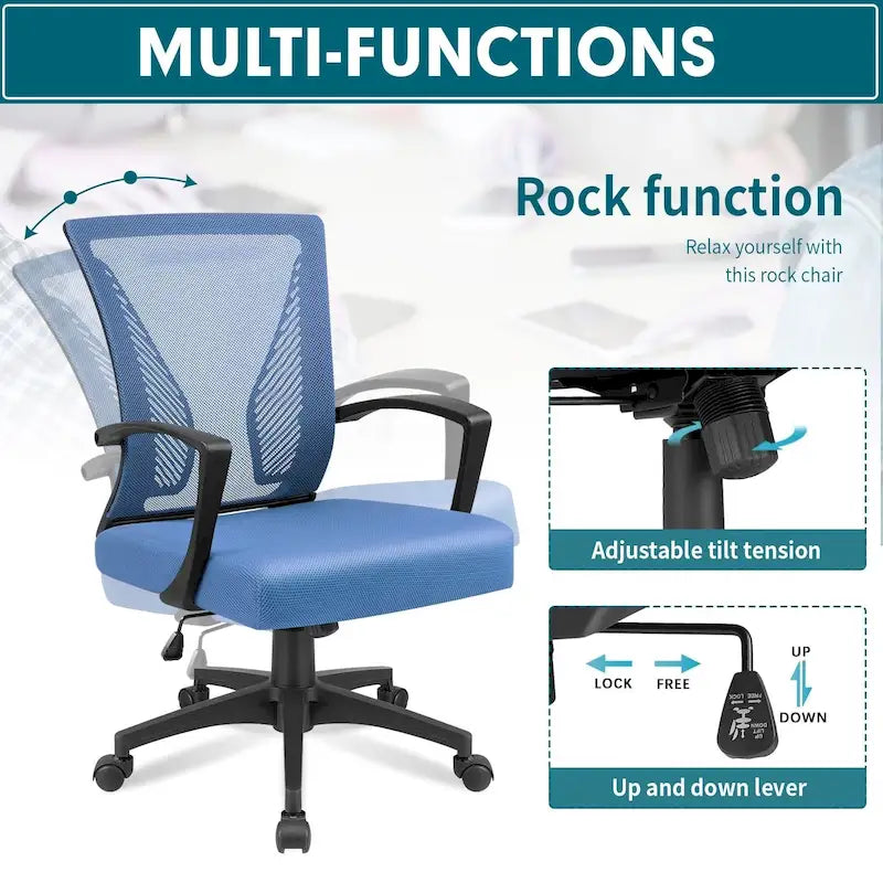 Chaise de bureau ergonomique en maille à dossier mi-haut avec soutien lombaire