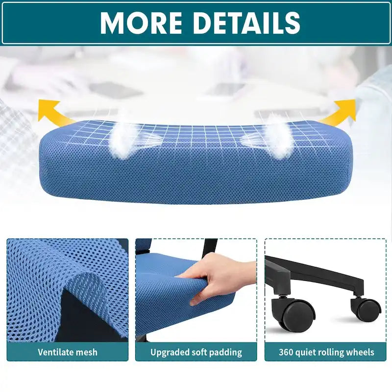 Chaise de bureau ergonomique en maille à dossier mi-haut avec soutien lombaire