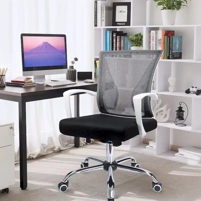 Chaise de bureau ergonomique en maille à dossier mi-haut avec soutien lombaire