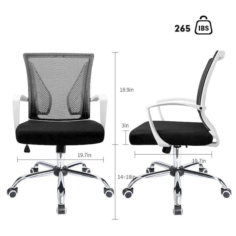 Chaise de bureau ergonomique en maille à dossier mi-haut avec soutien lombaire