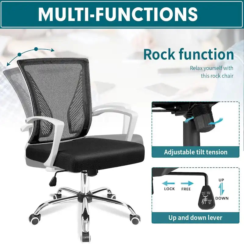 Chaise de bureau ergonomique en maille à dossier mi-haut avec soutien lombaire