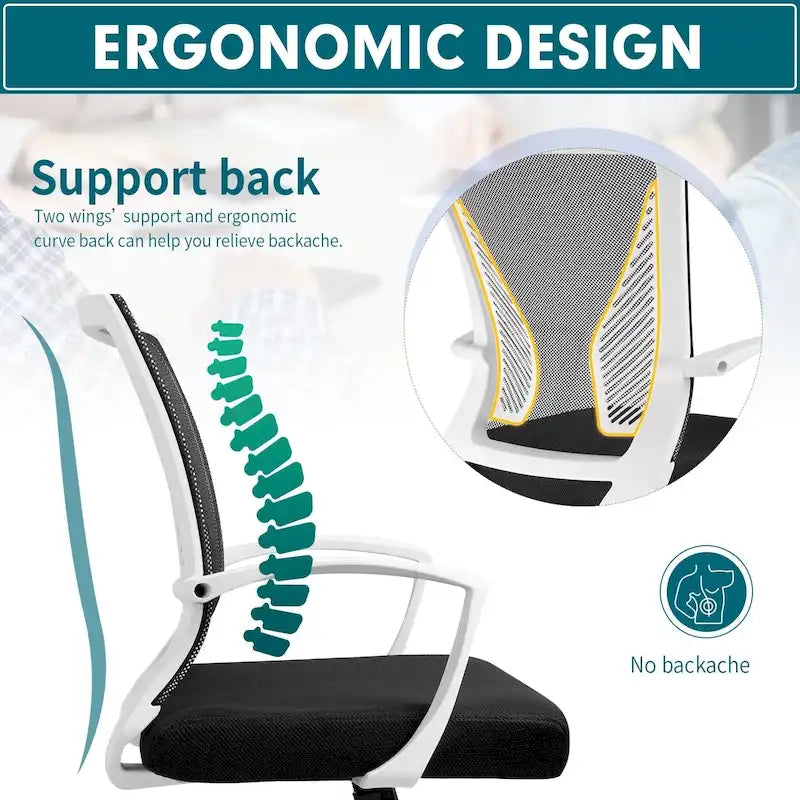 Chaise de bureau ergonomique en maille à dossier mi-haut avec soutien lombaire