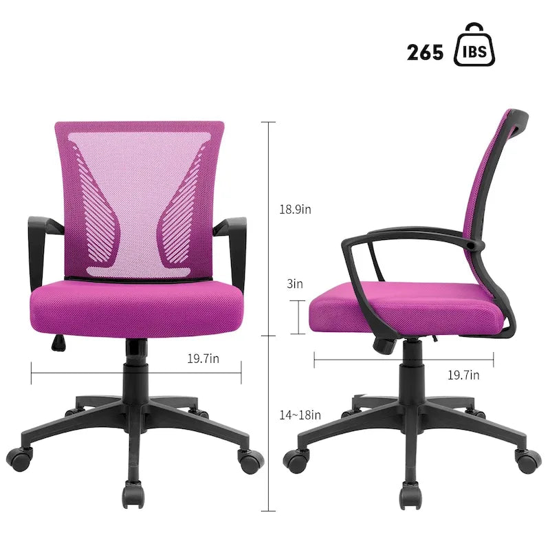 Chaise de bureau ergonomique en maille à dossier mi-haut avec soutien lombaire