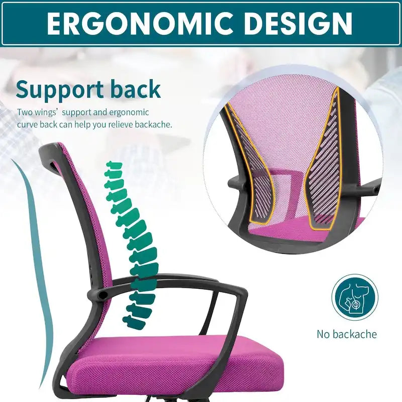 Chaise de bureau ergonomique en maille à dossier mi-haut avec soutien lombaire