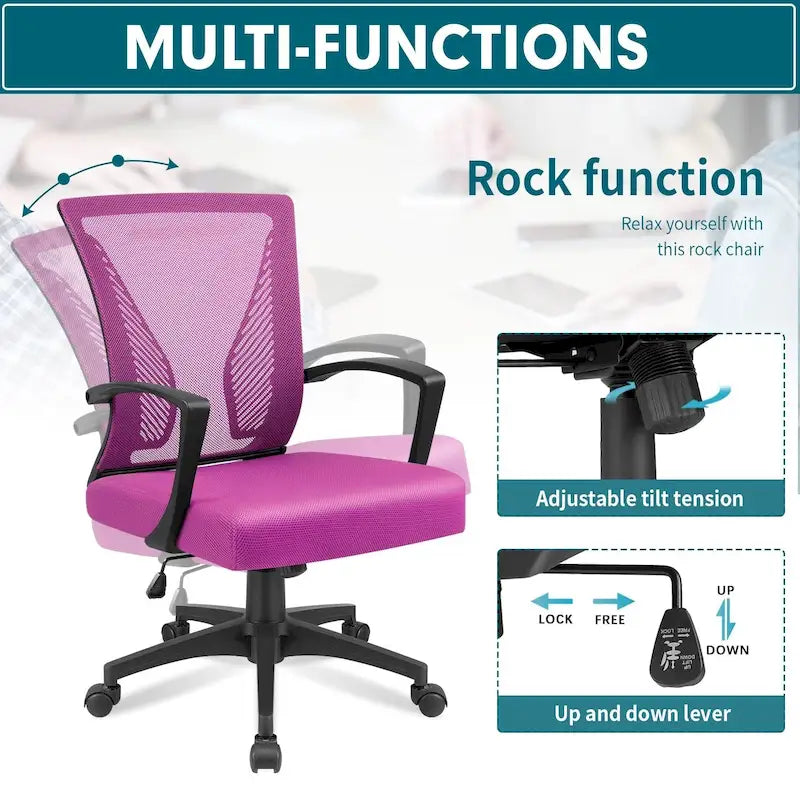 Chaise de bureau ergonomique en maille à dossier mi-haut avec soutien lombaire