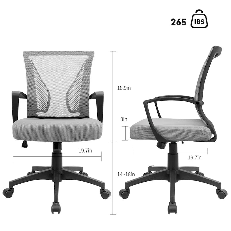 Chaise de bureau ergonomique en maille à dossier mi-haut avec soutien lombaire