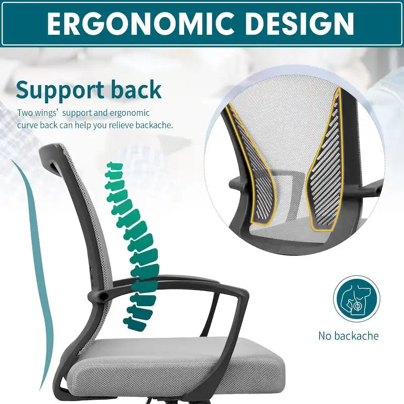 Chaise de bureau ergonomique en maille à dossier mi-haut avec soutien lombaire