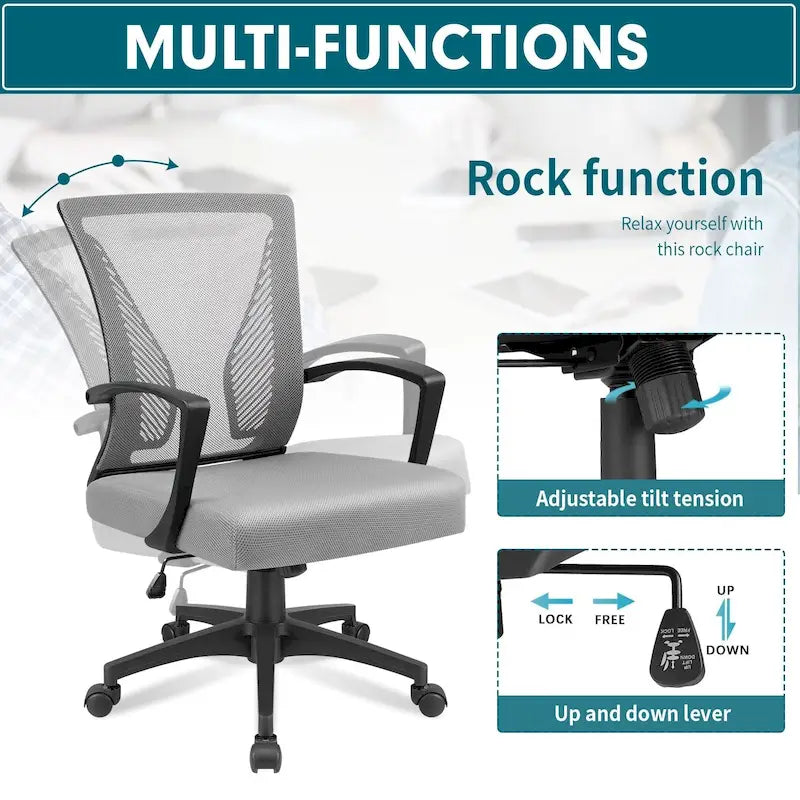 Chaise de bureau ergonomique en maille à dossier mi-haut avec soutien lombaire