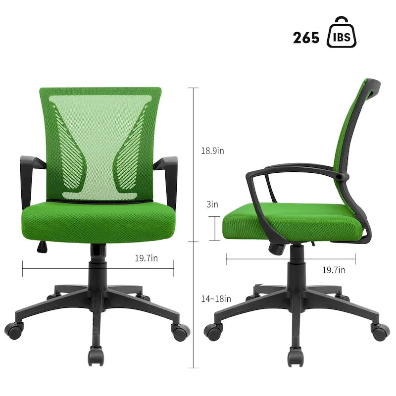 Chaise de bureau ergonomique en maille à dossier mi-haut avec soutien lombaire