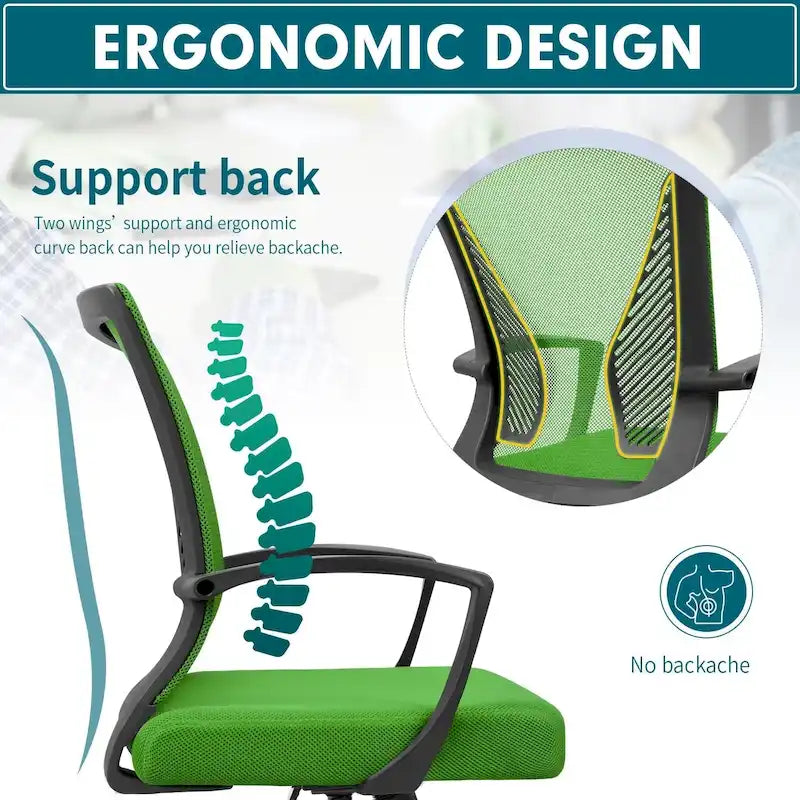 Chaise de bureau ergonomique en maille à dossier mi-haut avec soutien lombaire