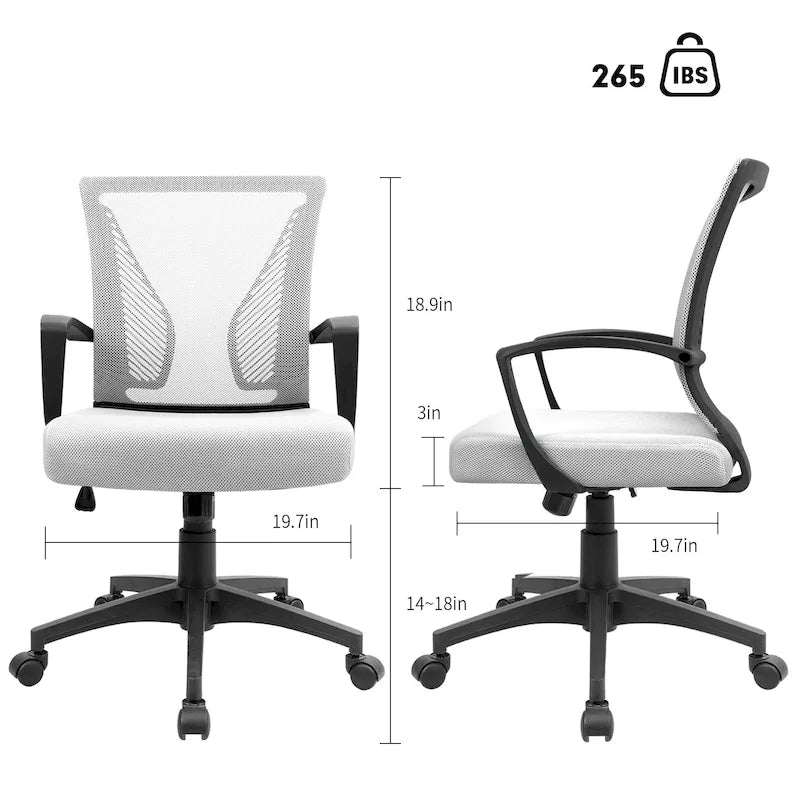 Chaise de bureau ergonomique en maille à dossier mi-haut avec soutien lombaire