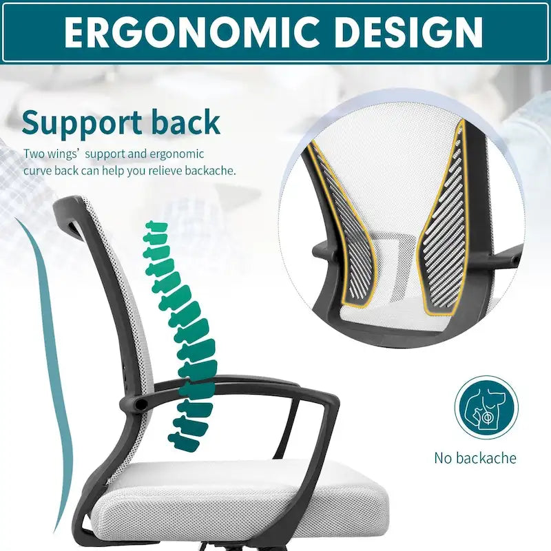 Chaise de bureau ergonomique en maille à dossier mi-haut avec soutien lombaire