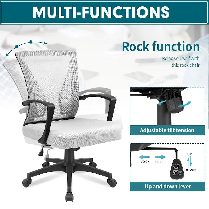 Chaise de bureau ergonomique en maille à dossier mi-haut avec soutien lombaire