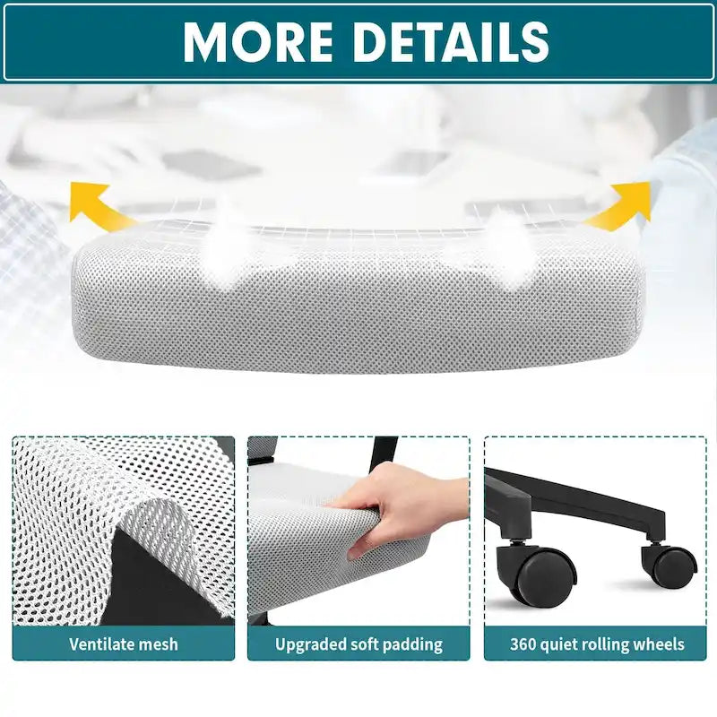 Chaise de bureau ergonomique en maille à dossier mi-haut avec soutien lombaire