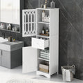 Colonne de rangement de salle de bains fine et haute avec étagère réglable, tiroir et 2 portes, meuble à linge indépendant
